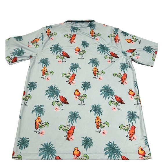 Waggle Golf Polo Men's L Blue Margarita Birds All-Over Print Shirt - Picture 4 of 12